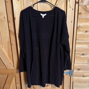 Terra & Sky Black Open-Front Knit Cardigan